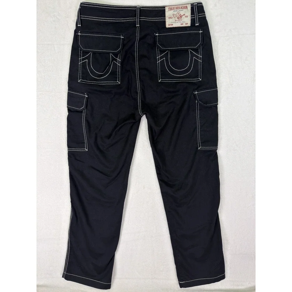 True Religion Pants Mens 32x32 Black‎ Straight Relaxed Cargo Pockets Rock Grunge